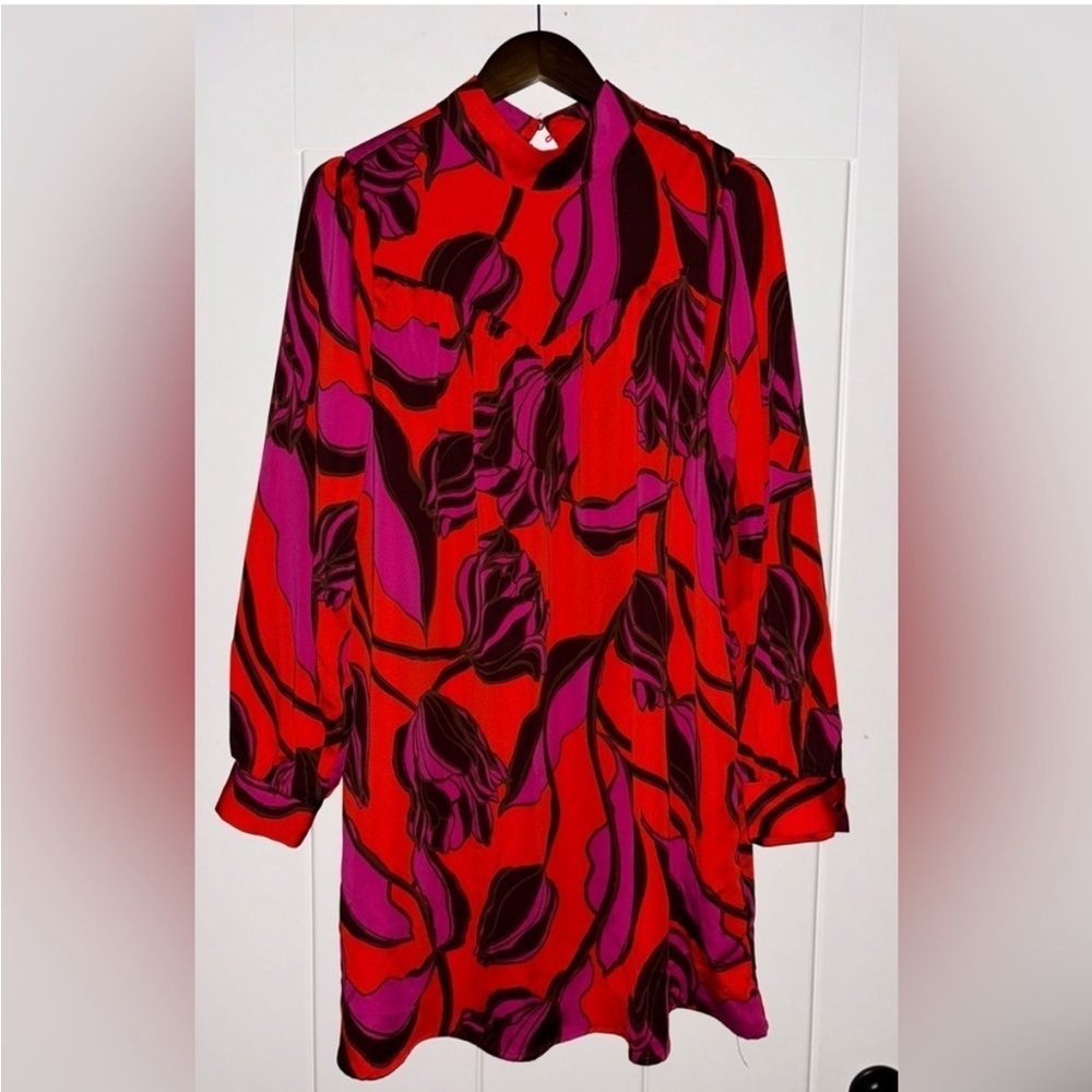 Who What Wear Milanese Floral Chiffon Long Sleeve‎ Mini Dress Women Medium
